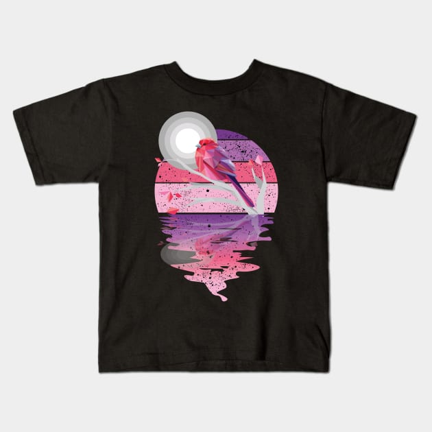 Vintage cute bird reflected on lights of moon Kids T-Shirt by mutarek